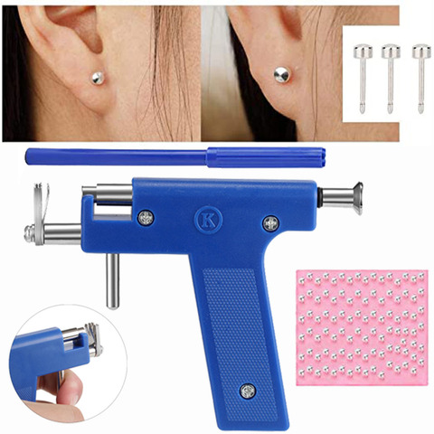 Juego de herramientas con pistola para Piercing de oreja profesional, 98 Uds., Piercing de acero para la oreja, nariz, ombligo, pistola para perforar el cuerpo, herramienta de seguridad ► Foto 1/6