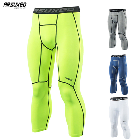 ARSUXEO, mallas de compresión deportivas para hombre, capa Base, mallas para correr, 3/4 pantalones, gimnasio, entrenamiento activo, pantalones de ejercicio K75 ► Foto 1/6