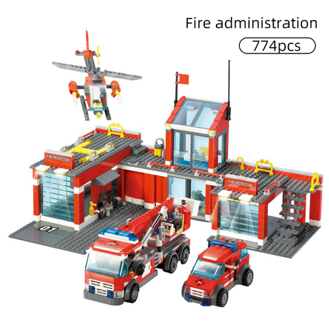 Estación de bomberos en miniatura para niños, 774/300 Uds., Compatible con bloques de construcción, camión bombero, iluminador, juguetes para niños ► Foto 1/6