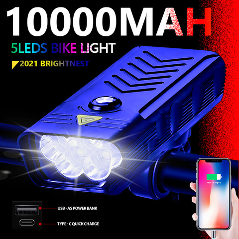 5 luces LED de 20000LM para bicicleta de montaña, linterna de luz de bicicleta recargable con Usb de 10000MAH, accesorios para ciclismo al aire libre como banco de energía ► Foto 1/6