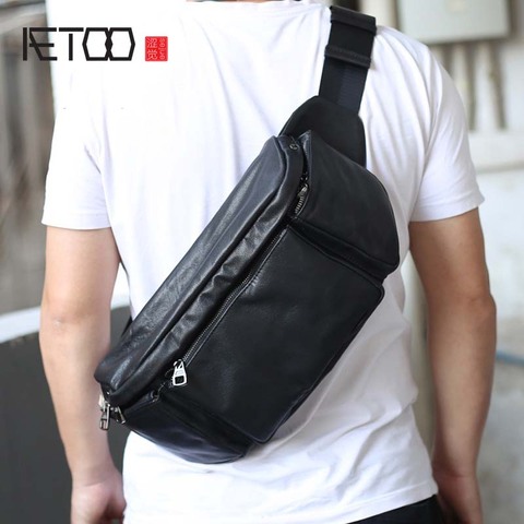 AETOO-riñonera de cuero para hombre, bolso de pecho multifuncional retro crazy horse, informal, deportivo, diagon de cuero ► Foto 1/6