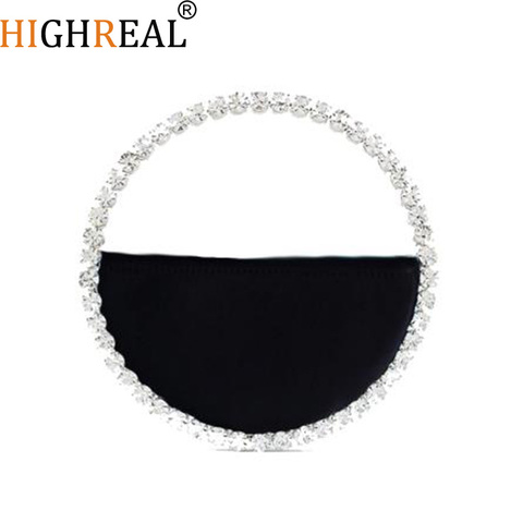 Color Circular de diamante bolso de noche de las mujeres 2022 nuevo mango redondo de la cena embrague señoras medio bolso de la luna de moda ► Foto 1/6