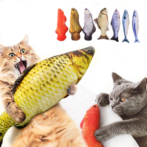 Mascota de peluche pez gato accesorios de juguete interactivo para menta para gatos de peluche juguetes de peluche almohada muñeca pez de imitación jugando barato productos ► Foto 1/6
