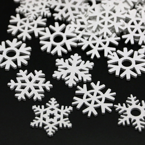 (50 unids/pack) 35mm blanco mezclar la forma copos de nieve de madera adornos de Navidad árbol colgantes decoraciones de Año Nuevo para la casa ► Foto 1/6
