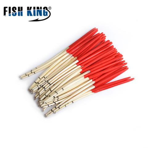 FISH KING 10 unids/lote 2 colores pluma flotante de pavo real tipo cola dura, flotador de pesca bobber no-plástico con anillos para pesca ► Foto 1/6