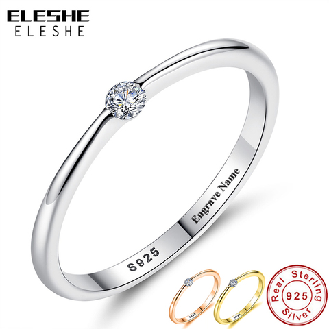 ELESHE, anillos de plata de ley 925 auténticos, circonita redonda Anillos de dedo de cristal para mujeres, bodas, joyería de plata Original ► Foto 1/6