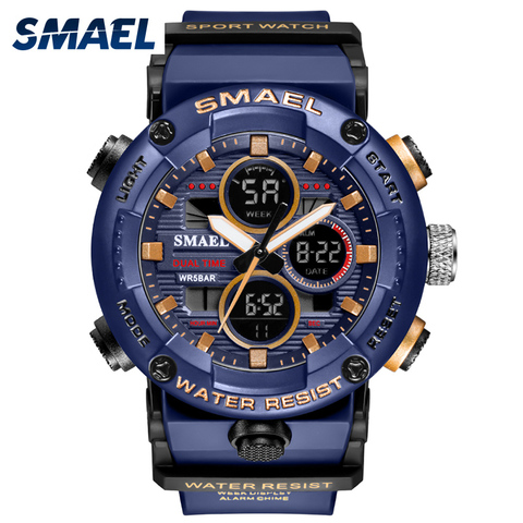 SMAEL-reloj deportivo para hombre, cronómetro Digital LED resistente al agua, con esfera grande, de cuarzo, 8038 ► Foto 1/6