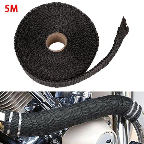 Rollo de cinta de envoltura térmica para escape de motocicleta, protector térmico de fibra de vidrio, 5M, protección térmica y 4 bridas ► Foto 1/6