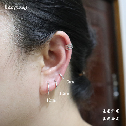 925 de plata esterlina Simple hueso del oído aretes para las mujeres Mini pendientes de aro pequeño hueso del oído hebilla redondo círculo pendientes aros ► Foto 1/6