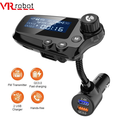 VR robot Transmisor FM Bluetooth Car Audio Reproductor de MP3 Modulador inalámbrico con rotación de 360 grados Carga rápida QC 3.0 Kit manos libres ► Foto 1/6