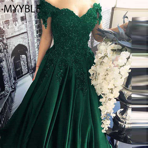 MYYBLE-vestido De noche largo De satén verde, elegante, Formal, De encaje, vestidos nocturnos De novia ► Foto 1/6