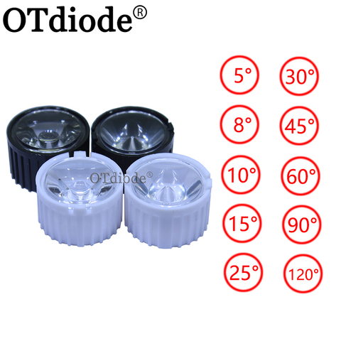 50 pzas/Lote 5 8 10 15 25 30 45 60 90 120 grados LED lente de 20mm lente PMMA + soporte para bricolaje 1W 3W 5W LED de alta potencia Chip COB ► Foto 1/6