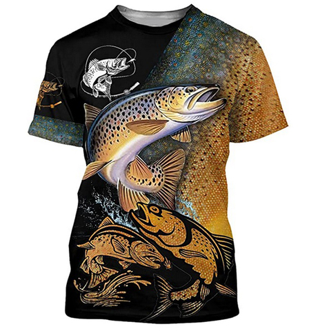 Camiseta con estampado 3D de pesca para hombre, camisa de manga corta con cuello redondo a la moda, divertidas, geniales, de verano ► Foto 1/6