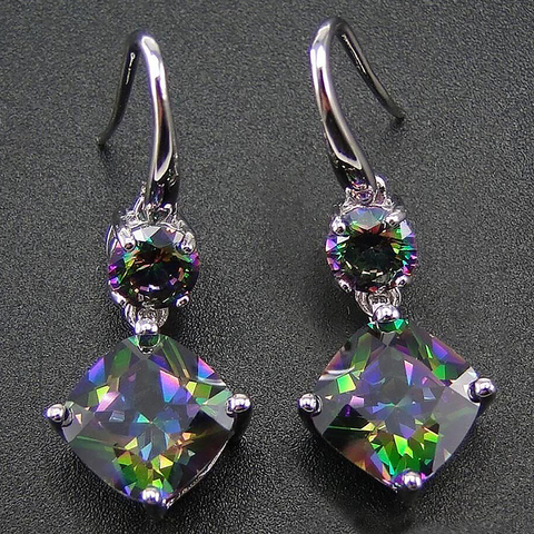 Huitan-pendientes de circonia cúbica Multicolor para mujer, accesorios elegantes para fiesta nocturna, regalo de Navidad, joyería de lujo ► Foto 1/6