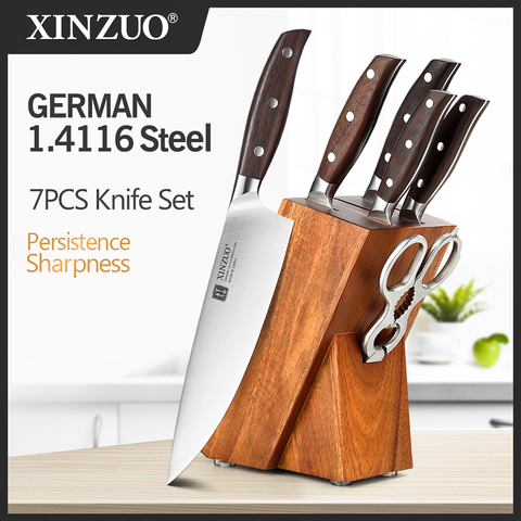 XINZUO-Juego de cuchillos profesionales de acero inoxidable, utensilios de cocina de Santoku, alemán, 1,4116, 7 Uds. ► Foto 1/6