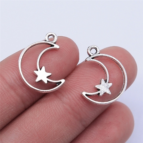 WYSIWYG 20 Uds 16x14mm Color de plata antiguo hueco Luna abalorios de estrella colgante para fabricación de joyería DIY resultados de la joyería ► Foto 1/2