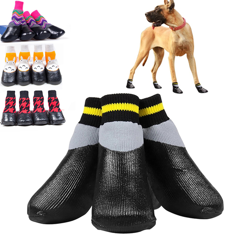 4 unids/set impermeable al aire libre antideslizante Anti mancha-de-perro gato botines calcetines Zapatos con suela de goma para mascotas pata Protector para pequeño perro grande ► Foto 1/6