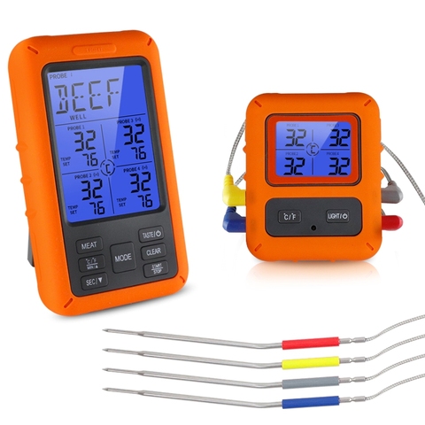 Termómetro inalámbrico remoto para cocina, medidor de temperatura de 100M con cuatro sonda para parrila ahumadora para barbacoa, horno, carne, alarma, resistente al agua, para barbacoa ► Foto 1/6