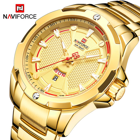 NAVIFORCE-reloj deportivo de lujo para hombre, cronógrafo de cuarzo, estilo militar, informal, resistente al agua, dorado ► Foto 1/6