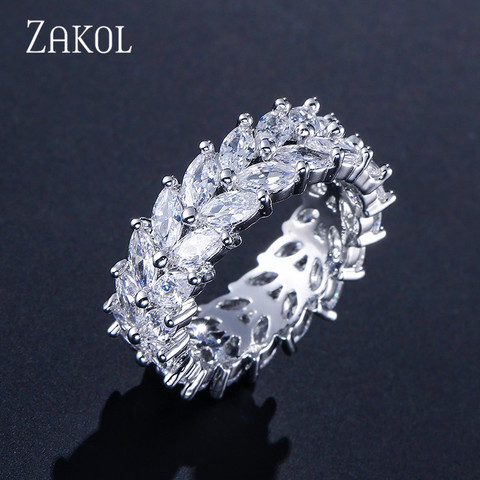 ZAKOL-Anillo de Zirconia cúbica con forma de rama de olivo para mujer, sortija, Zirconia, circonita, zirconita, corte Marquesa, 2 filas, regalo de fiesta, FSRP2022 ► Foto 1/6