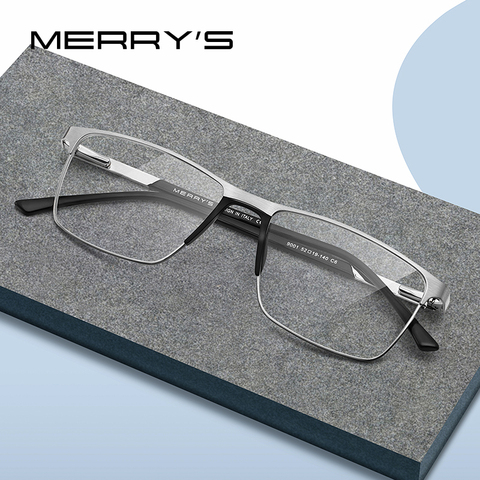 MERRYS-gafas cuadradas y ultralivianas para hombre, anteojos con diseño a la moda para Montura de gafas de aleación de titanio, graduadas para miopía, S2001 ► Foto 1/6