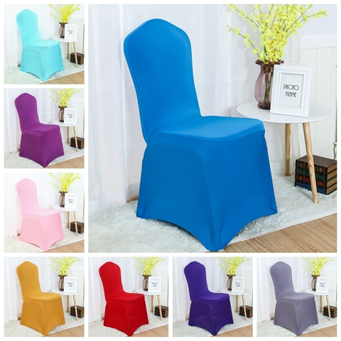 24 colores Lycra funda de silla spandex estiramiento banquete silla cubierta boda hotel cena decoración 220 gramos frente plano ► Foto 1/6