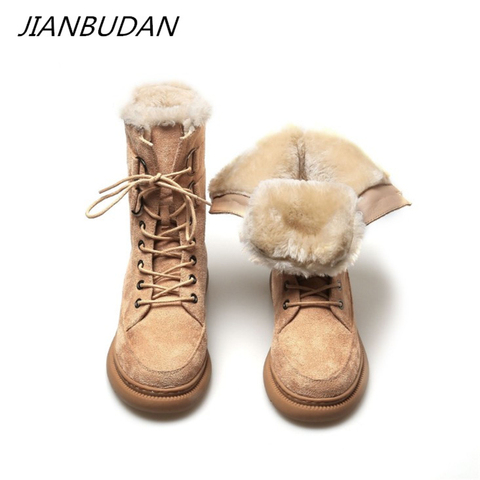 JIANBUDAN-Botas de nieve a la moda para mujer, zapatos informales cómodos de ante y piel de felpa, cálidas, de algodón, para invierno ► Foto 1/6