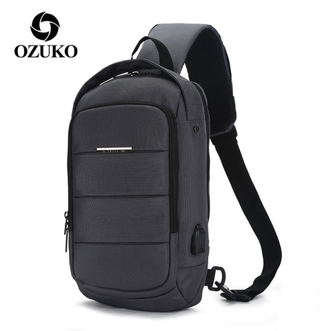 OZUKO-Bolso de pecho informal para hombre, bandolera de gran capacidad, bolso de hombro masculino, resistente al agua, con carga USB, 9068 ► Foto 1/6