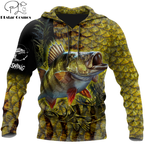 Marca Sudadera con capucha amarillo perca pesca en la piel 3D impreso para hombre con cremallera Sudadera con capucha Harajuku Streetwear Unisex chándales casuales KJ0158 ► Foto 1/6