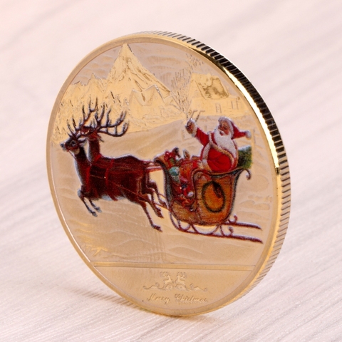 Trineo de ciervo de Papá Noel para Año Nuevo, moneda conmemorativa de recuerdo, Feliz Navidad ► Foto 1/1