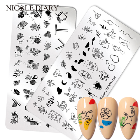 NICOLE DIARY-placas de estampado de cara abstracta para mujer, plantillas de estampado de hojas y flores, plantilla de estampado para manicura, herramienta de imagen ► Foto 1/6