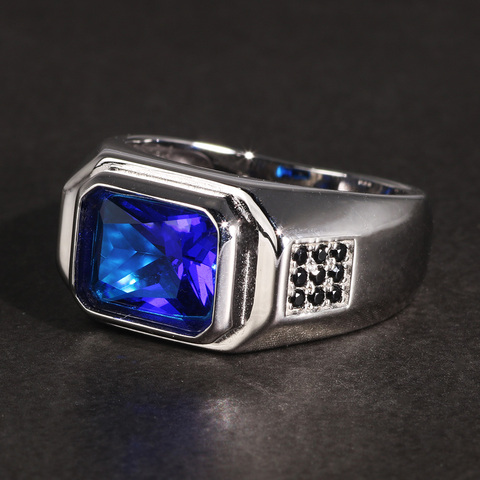 Anillos para hombre sencillos, anillo de boda azul de Zirconia cúbica Plata de Ley 925 auténtica para hombre, talla grande 11, joyería Vintage al por mayor ► Foto 1/6