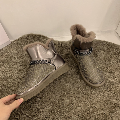 Botas de nieve de algodón para mujer, zapatos cálidos, a la moda, con diamantes brillantes, para invierno, 2022 ► Foto 1/4