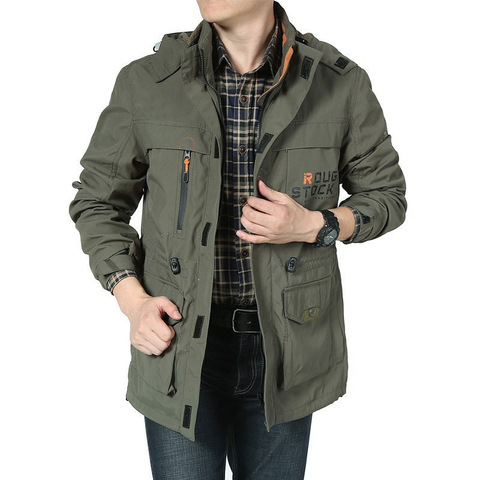 Chaqueta de longitud media con capucha para hombre, abrigo largo informal holgado de talla grande para primavera y otoño ► Foto 1/5