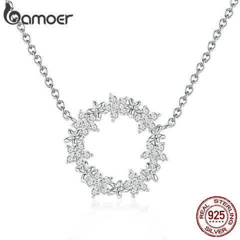 BAMOER-Colgante de Plata de Ley 925 brillante para mujer, con forma de estrella redonda, collares para mujer, joyería de boda, Collar BSN028 ► Foto 1/5