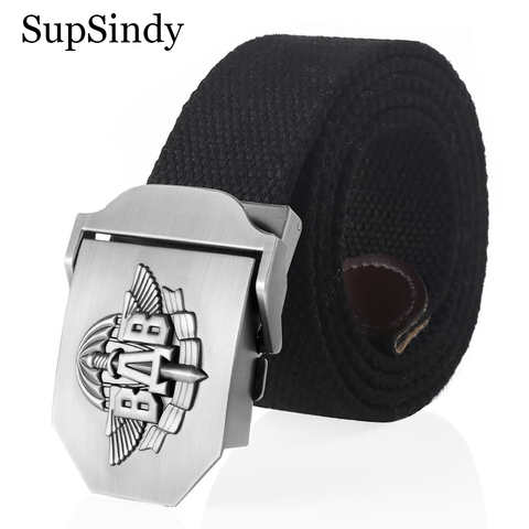 SupSindy-cinturón de lona 3D para hombres, con hebilla de metal, estilo militar, táctico ► Foto 1/6