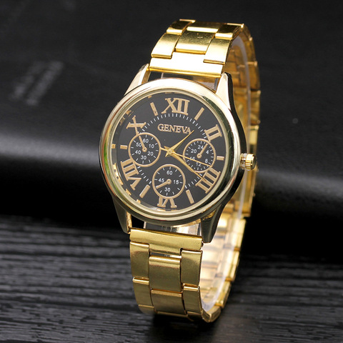 Reloj GENEVA dorado de lujo para mujer, pulsera de acero inoxidable, reloj de pulsera para mujer, reloj femenino ► Foto 1/5