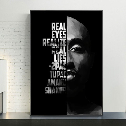 Blanco y Negro Tupac Shakur famoso Hip Hop Rap cantante de música estrellas moderno pared Póster Artístico de lienzo pintura al óleo imagen Casa Decor ► Foto 1/5