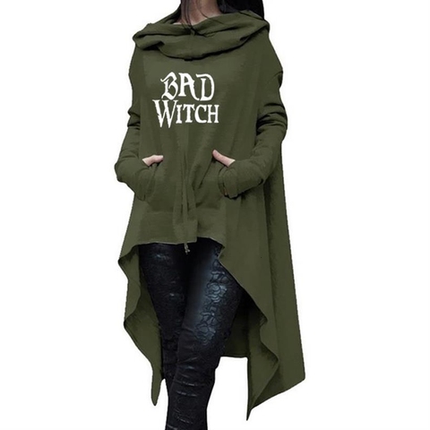 Bad Witch-sudaderas con capucha largo asimétrico para mujer, Tops, sudadera para mujer, chicas, Kawaii, ropa holgada de algodón ► Foto 1/6