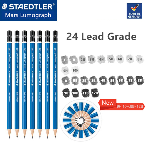 Staedtler-lápiz de dibujo y bocetos Mars, lumográfico, 24 grados diferentes disponibles, barril azul, 1 unidad ► Foto 1/4