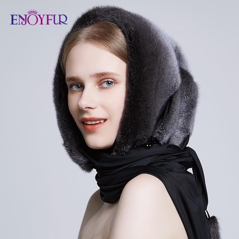 ENJOYFUR-gorros de piel de visón genuina para mujer, 100%, bufanda de invierno, sombrero, gorros cálidos elegantes para mujer piel nueva, gorros ► Foto 1/6