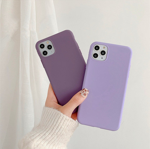Cubierta de teléfono de Tpu suave, funda protectora completa de Color sólido púrpura mate para iPhone 12 Pro Max 7 8 Plus11 Pro X XS Max XR ► Foto 1/6