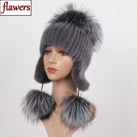 Invierno ruso Laay de piel de visón Real bombardero sombrero Calor Natural gorros de piel de visón superior de lujo gorro de piel de zorro mujeres de calidad gorros con pelo ► Foto 1/6