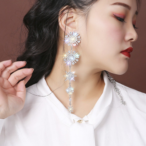 FYUAN-pendientes brillantes con diamantes de imitación de copos de nieve para mujer, aretes de cristal con borla larga, joyería de compromiso para bodas, regalo ► Foto 1/6