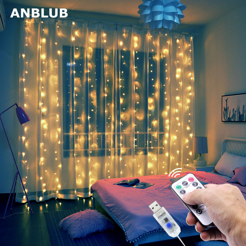 Guirnalda de cortina LED de 3M para ventana, cadena de luces USB, Control remoto, adornos navideños para el hogar ► Foto 1/6