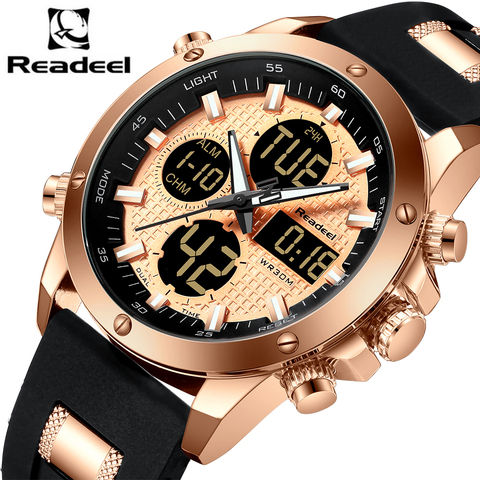 Relojes Para Hombre de marca superior de lujo cronógrafo oro hombres reloj Digital Quatz Led deporte reloj hombre reloj de pulsera impermeable ► Foto 1/6