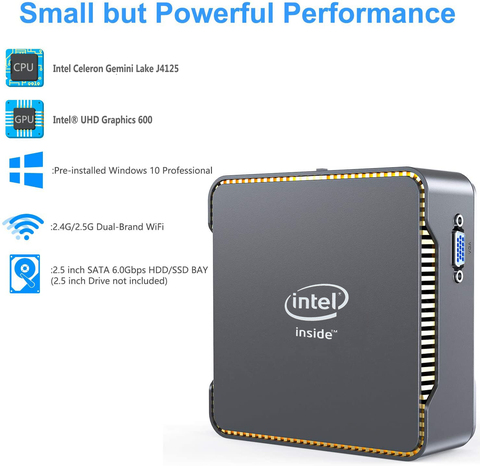 Intel Celeron J4125 Quad Core Mini PC DDR4 8GB RAM 256GB SSD Windows 10 Dual WIFI 1000M LAN 4K WIN10 computadora de juegos PC PK GK55 ► Foto 1/6