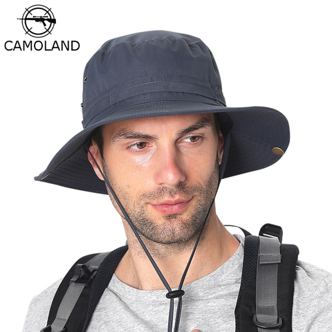 CAMOLAND-gorro de verano UPF 50 + de ala ancha para hombre, sombrero con forma de cubo para mujer, gorro de playa informal para senderismo y Pesca ► Foto 1/6