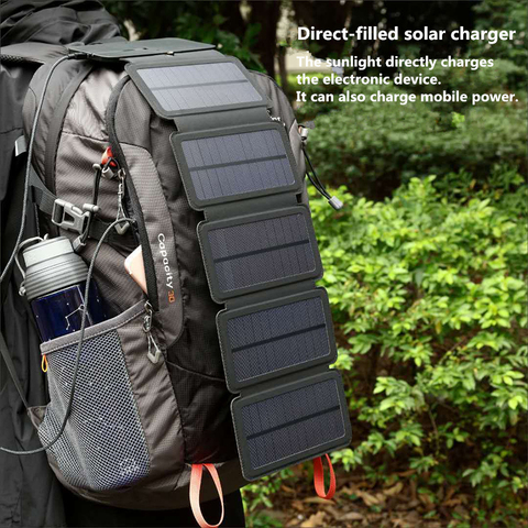 Cargador de Panel Solar energía Solar plegable, 10W, 5V, 2.1A, dispositivos de salida USB, Kit de energía Solar portátil para teléfonos inteligentes ► Foto 1/4