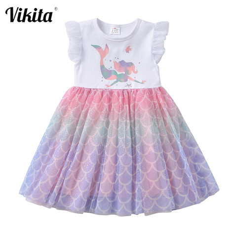 VIKITA-vestido de verano para niña, Vestidos de princesa para fiesta, ropa de dibujos animados de unicornio y mariposa, moda informal para niña ► Foto 1/6